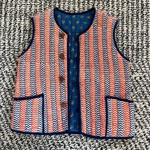 Quilted block print kids vest